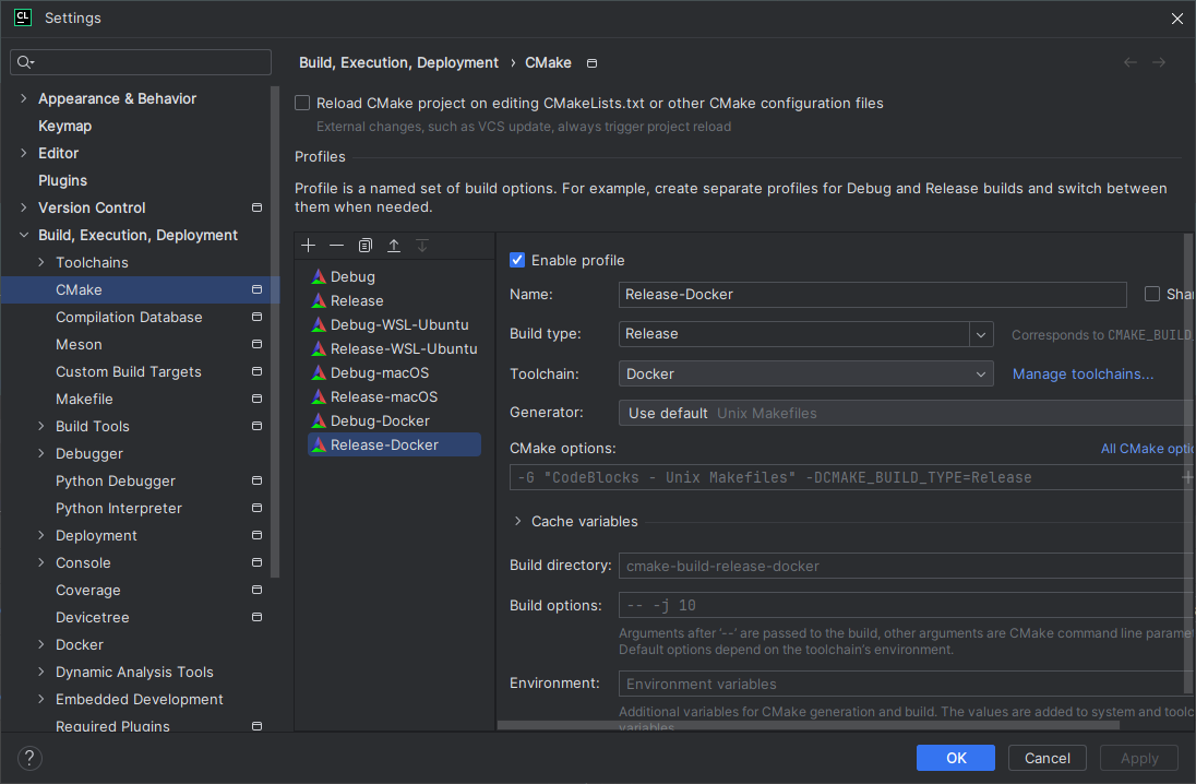 CLion CMake Profile