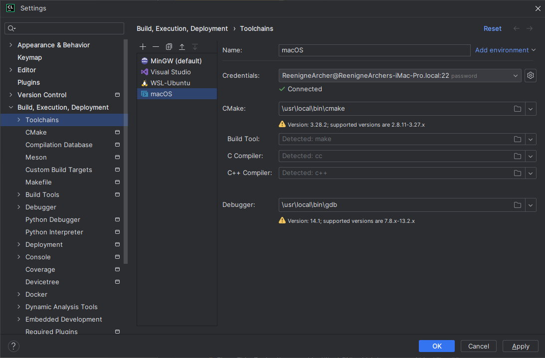 CLion SSH Toolchain